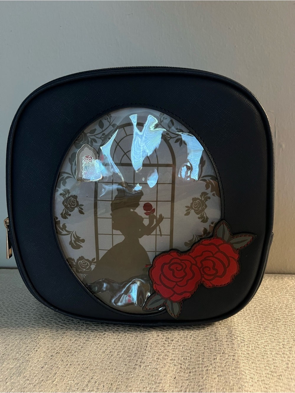 Bioworld Black Backpack with Red Rose Applique